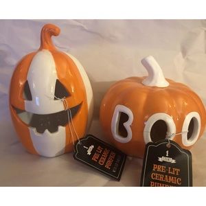 2 Bullseye Target Ceramic Pumpkins Jack O Lantern